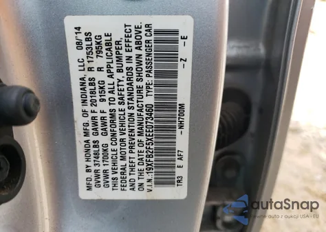 2014 Honda Civic Lx from USA, damaged, VIN 19XFB2F5XEE073460